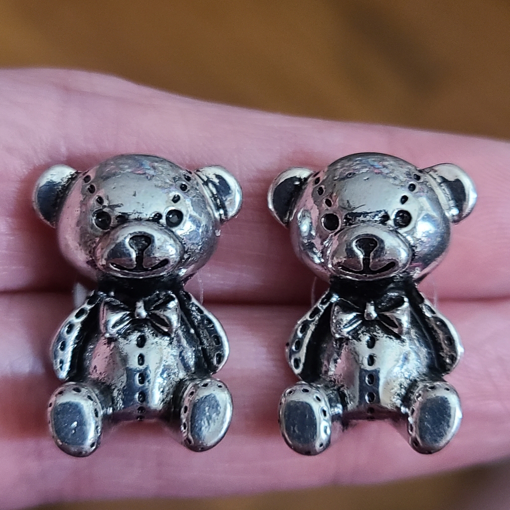 Bear Stud Earrings Vintage Style New Silver Tone Teddy Bears Christmas Gift ?